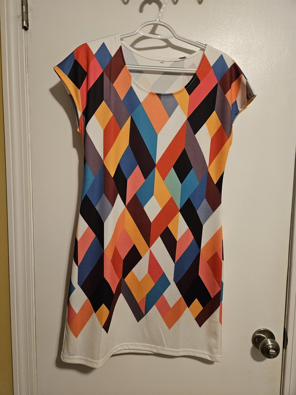 Colorblock Geometric Print Cap-Sleeve Women's Top - Multicolor